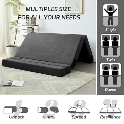 Dark Gray 3-in-1 Foldable Sofa Bed with Memory Foam Mattress Futon