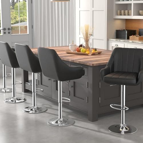 VECELO Black Counter Height Adjustable Barstool Set, Swivel with Back & Arm