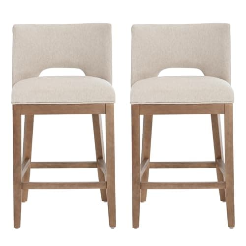 Farmhouse Linen Upholstered Bar Stools Set of 4, 26" Counter Height