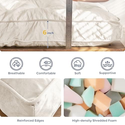 MAXYOYO 6" Full Size Velvet Thick Futon Mattress, Shredded Foam Filling, Beige