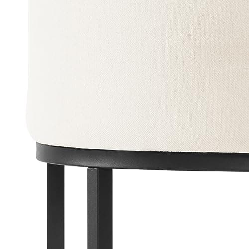 LUE BONA Black Metal Counter Stools with Backrest, Set of 2, Linen Upholstery, Beige Accent