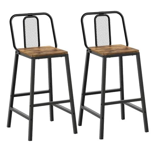 BY01L2BR Rustic Brown & Black Bar Stool Set, 2 Pack Counter Height Chairs