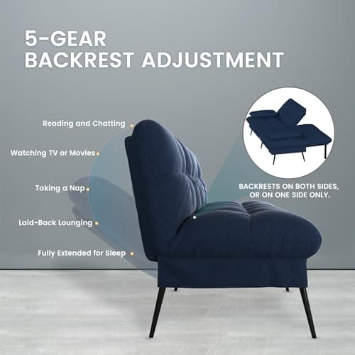 COMHOMA Blue 68" Fabric Adjustable Futon Sofa Bed