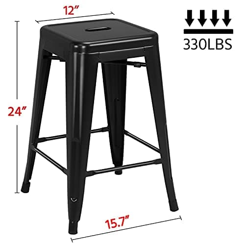 Yaheetech 24 Inch Outdoor Stackable Metal Bar Stool Set Black
