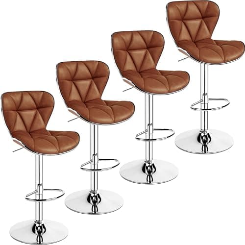 Yaheetech Stylish Grey Adjustable PU Leather Bar Stools, Counter Height, Set of 2