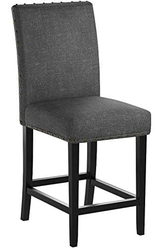 Biony Gray Fabric-Stuffed Counter Height Bar Stools with Nailhead Trim