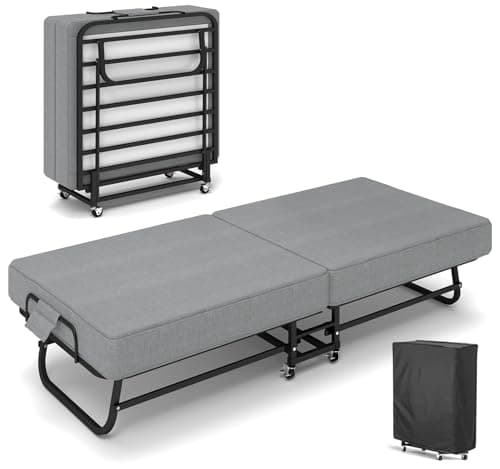 SADENICEL Portable Foldable Bed with Memory Foam Mattress on Wheels