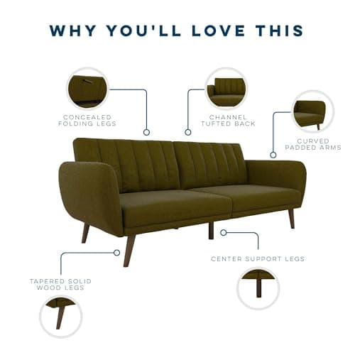 Novogratz Brittany 82 Inch Green Futon Sofa Bed
