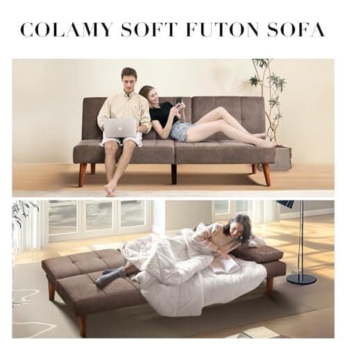COLAMY Futon Sofa Bed - Fabric Lounge with Cup Holders and Adjustable Backrest