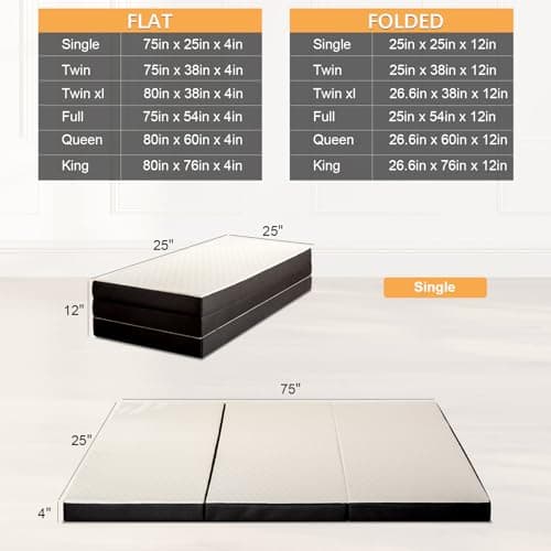 MUUEGM Folding Mattress, 4 Inch Tri-folding Memory Foam Mattress Foldable Mattress for Yoga/Camping/RV/Guest Beds