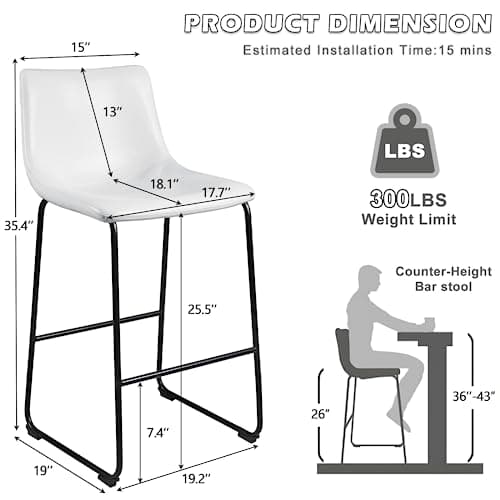 PUKAMI White Counter Height Bar Stools Set of 2