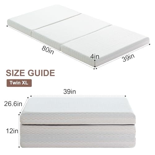 4 Inch Foldable Memory Foam Trifold Folding Bed Mattress for Toddler XL Twin, Silver Golden