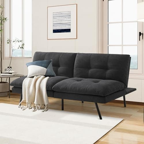 MUUEGM Adjustable Backrest Folding Futon Couch, Memory Foam Black Sofa Bed