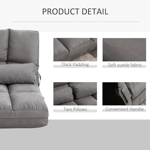 Dark Gray Convertible Floor Sofa Bed with Adjustable Backrest