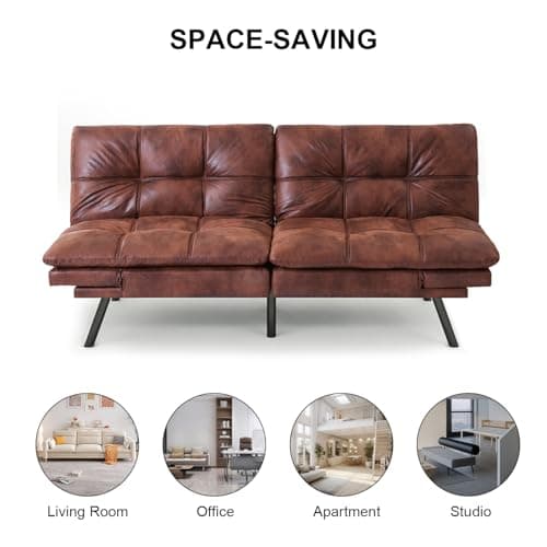 MUUEGM Brown Faux Leather Recliner Sofa Bed for Small Spaces