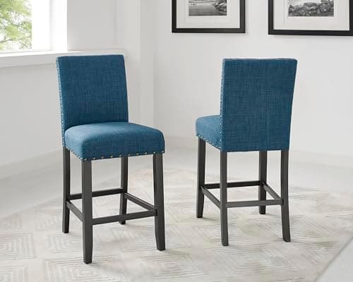 Biony Gray Fabric-Stuffed Counter Height Bar Stools with Nailhead Trim