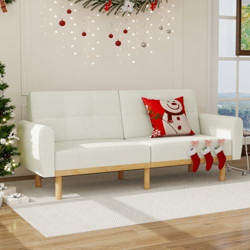 MUUEGM Beige 79.3" Convertible Memory Foam Sofa Bed with Adjustable Backrests
