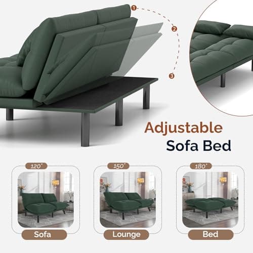 70 Inch Water-Resistant Deep Green Futon Couch Bed for Living Room