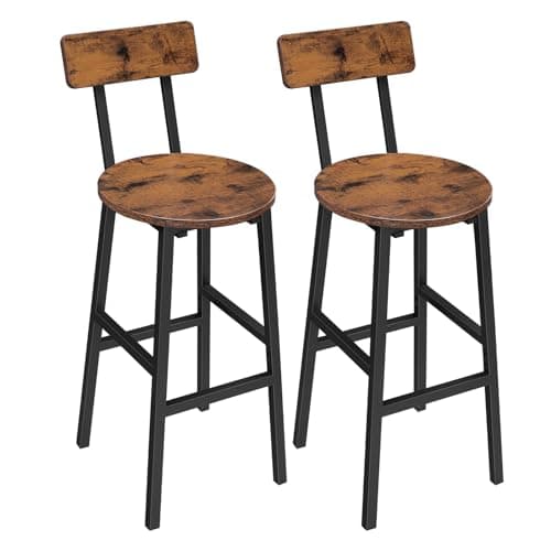 Rustic Brown Bar Stools, Set of 2 with Footrest, 24.4" Backed Bar Chairs