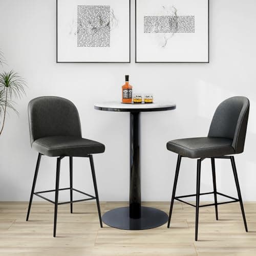 360° Swivel Leather Bar Stools Set of 3, Counter Height Chairs with Metal Legs