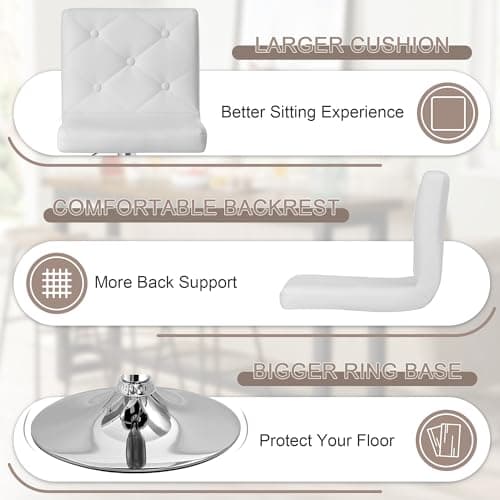 VECELO Modern PU Leather Bar Stools Set, 360° Swivel, White