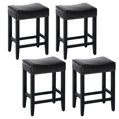 Furniliving Beige Saddle Stool Set of 2, 25.7" Counter Height