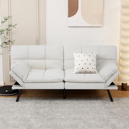 MUUEGM White Convertible Memory Foam Sofa Bed with Adjustable Backrest