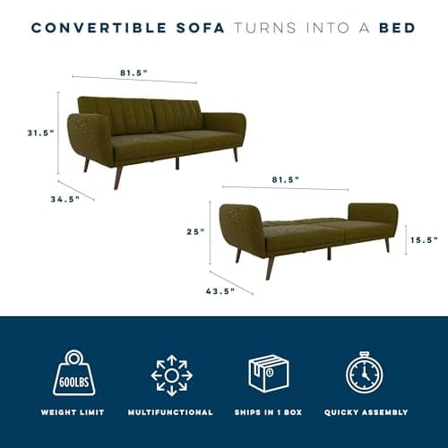 Novogratz Brittany 82 Inch Green Futon Sofa Bed