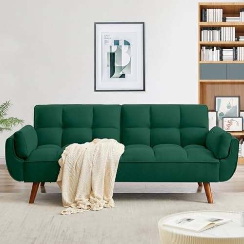 Golden Yellow Convertible Futon 3 Seater Sofa Bed, Linen Upholstery, Modern Design