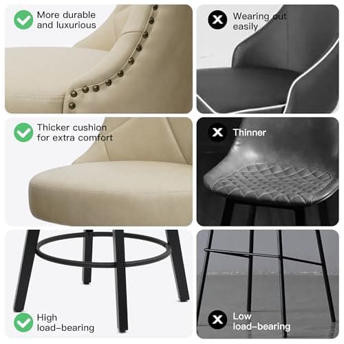 26 Inch Faux Leather Bar Stools with Back, Kitchen Island Counter Height Swivel Stools