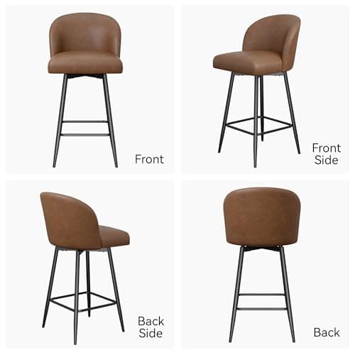 26" High Back Swivel Bar Stools, Set of 2, Yellow Brown, Kitchen Island, Dining Room