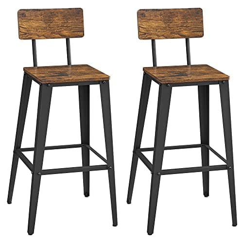 VASAGLE Industrial Style Bar Stools, Counter Height, 29.1" Tall, Brown & Black