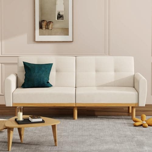 MUUEGM Beige 79.3" Convertible Memory Foam Sofa Bed with Adjustable Backrests