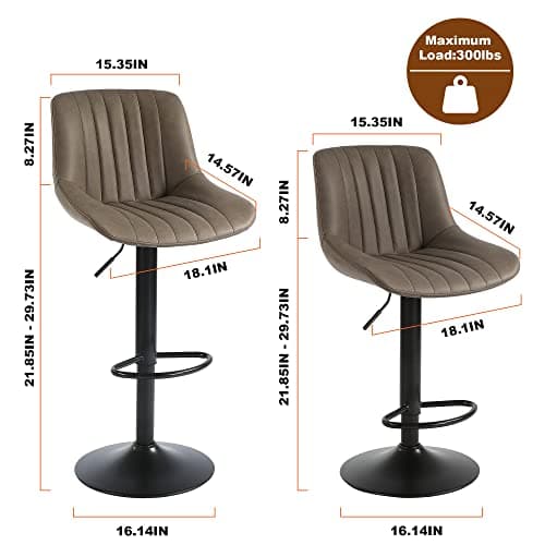 2 Pack Swivel Bar Stools Brown Faux PU Leather Counter Height Chairs