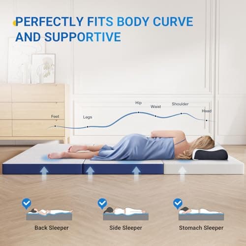 Queen Size Folding Memory Foam Mattress for Travel & Camping, 80x60x4