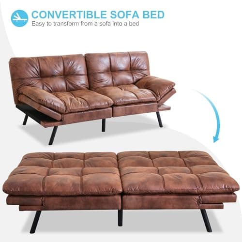 Convertible Futon Sofa Bed with Memory Foam and Adjustable Backrest