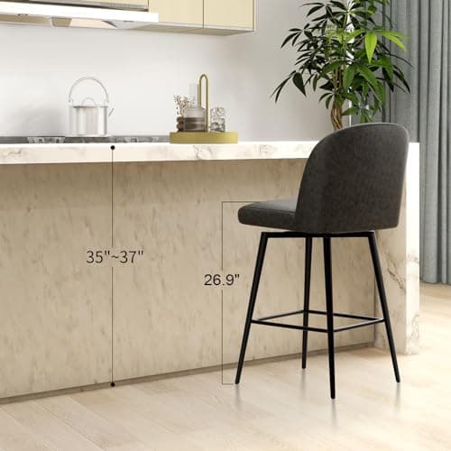 Set of 3 Counter Height Swivel Bar Stools with Backs and Footrest, Black