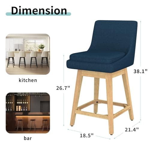 4-Piece Memory Foam Swivel Bar Stools Set for Kitchen Counter - Dark Blue