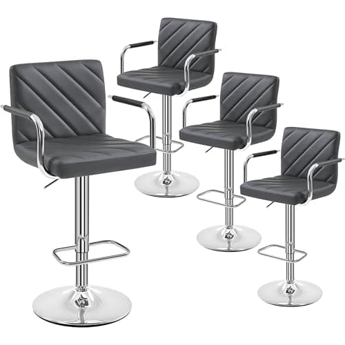 Yaheetech Adjustable Bar Stool Set of 2, Black with Backrest for Kitchen and Living Room