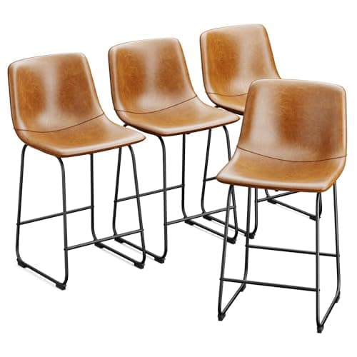 4-Piece Modern Counter Height Bar Stools with Back (Brown)