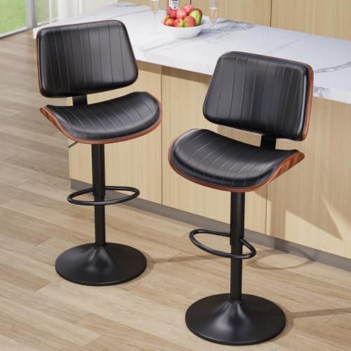 Bentwood Back Bar Stools for Kitchen Island, Set of 2, Black Swivel Seat