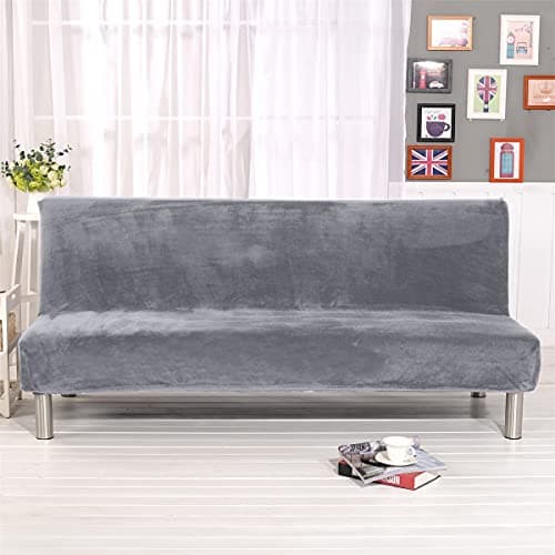 Silver Gray Thick Plush Futon Cover for Stretch Armless Sofa Bed