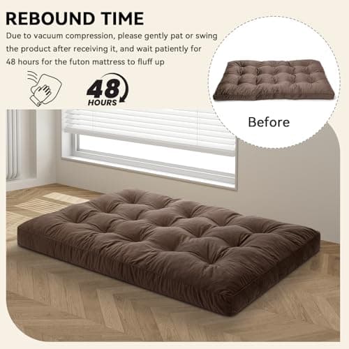 Coffee Velvet Crushed Sponge Full Size Futon Mattress for Sofa & Bed