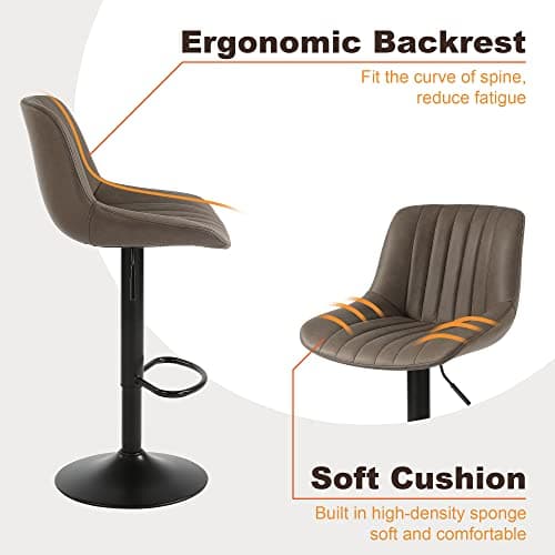 2 Pack Swivel Bar Stools Brown Faux PU Leather Counter Height Chairs