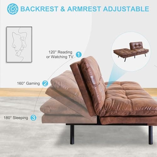 Convertible Futon Sofa Bed with Memory Foam and Adjustable Backrest