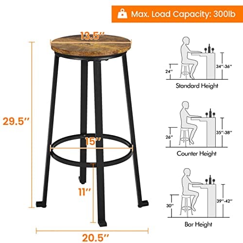 Yaheetech Industrial Rustic Brown 29.5" Bar Stool Set of 2
