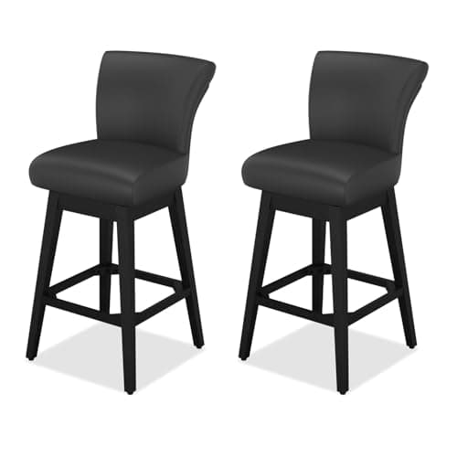 Modern 26 Counter Height Bar Stools Set of 2 with 360° Swivel and High Backrest in Light Grey Fabric for Kitchen and Bar