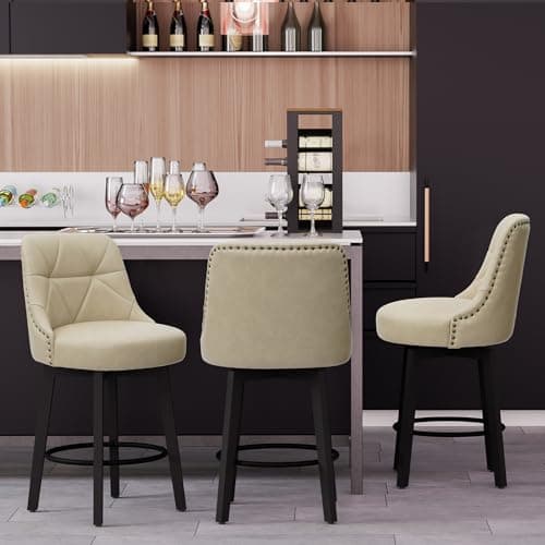 26 Inch Faux Leather Bar Stools with Back, Kitchen Island Counter Height Swivel Stools