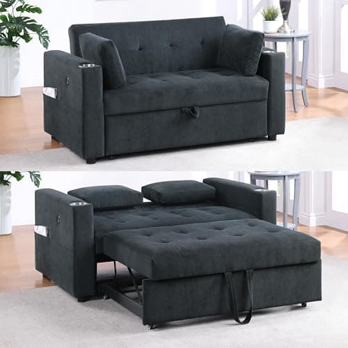 66" Oversized Reclining Futon Couch Bed with Velvet Upholstery Queen Size Daybed Loveseat
