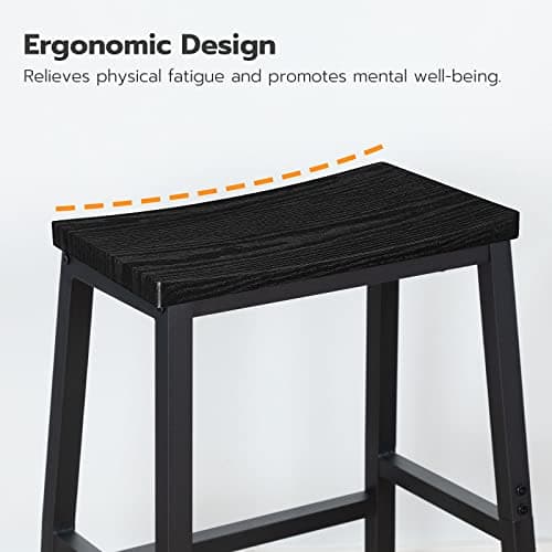 HOOBRO Black Saddle Bar Stools, Set of 2, 23.6 Inch Industrial Kitchen Chairs